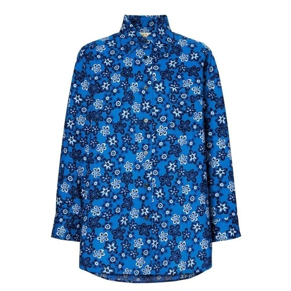 Marni Other - Marni Uniqlo Oversize Linen Floral Pattern Button Shirt Men M Blue Lightweight